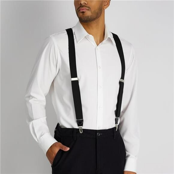 Men's Solid Adjustable Suspenders Classic Clip On Formal Dress Pants Braces - Picture 5 of 6